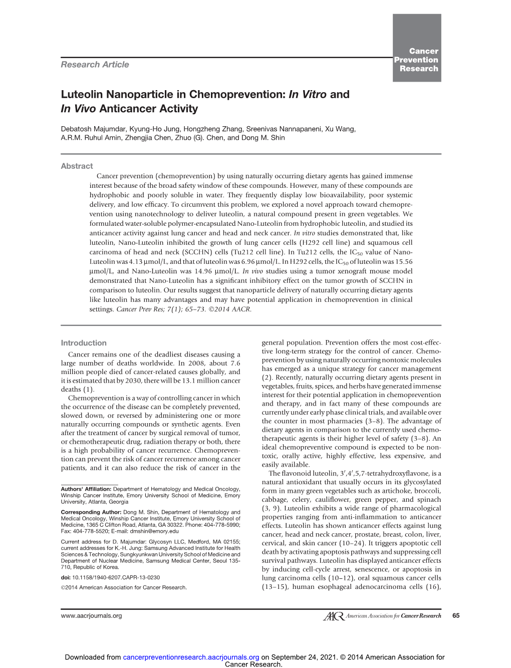 Luteolin Nanoparticle in Chemoprevention: in Vitro and in Vivo Anticancer Activity
