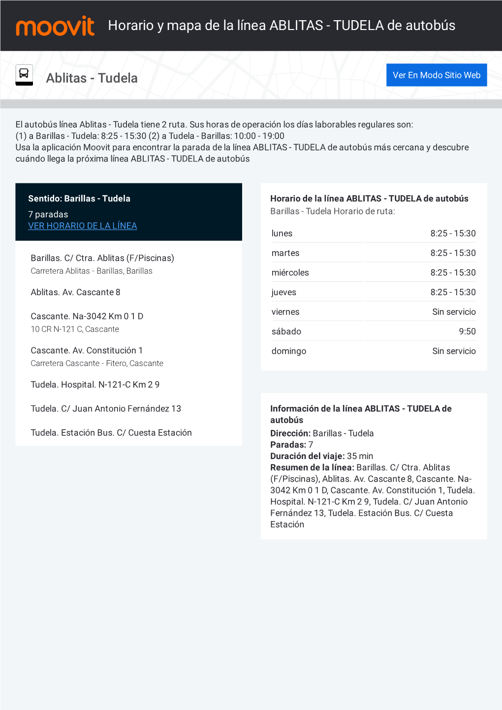 Horario Y Mapa De La Ruta ABLITAS