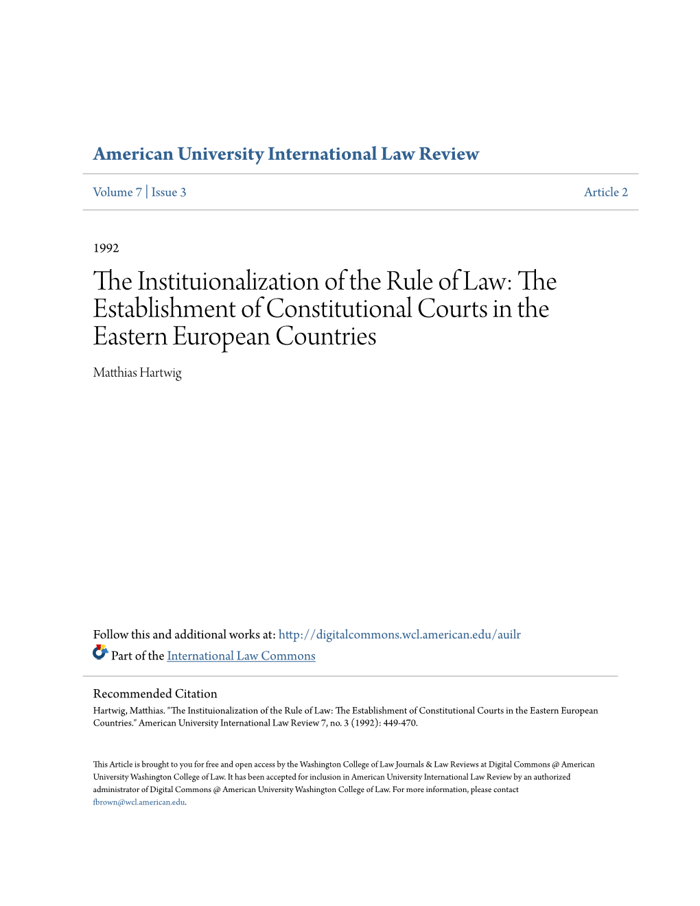 The Instituionalization of the Rule of Law: the Establishment Of