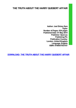 The Truth About the Harry Quebert Affair Ebook