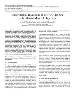 Experimental Investigation of HCCI Engine with Ethanol Manifold Injection