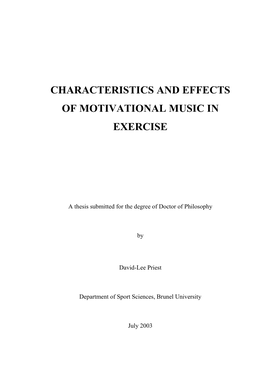 The Motivational Qualities and Effects of Music