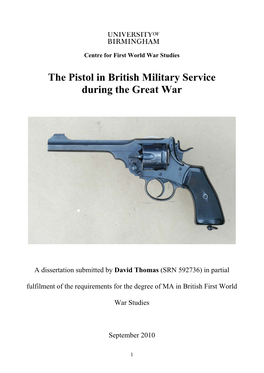 The Pistol in British Military Service During the Great War