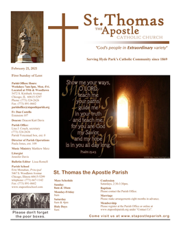 St Thomas the Apostle Bulletin -02212021