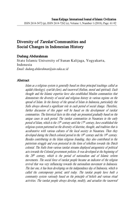 Diversity of Tarekat Communities and Social Changes in Indonesian History