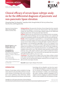 Clinical Efficacy of Serum Lipase Subtype Analy- Sis for the Differential Diagnosis of Pancreatic and Non-Pancreatic Lipase Elevation