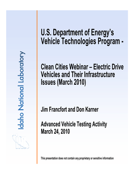 Electric Drive Vehicles and Their Infrastructure Issues (March 2010)