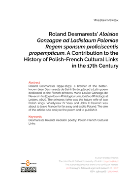 Roland Desmarests' Aloisiae Gonzagae Ad Ladislaum Poloniae