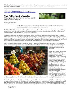The Fatherland of Apples the Origins of a Favorite Fruit and the Race to Save Its Native Habitat by Gary Paul Nabhan