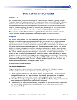 Data Governance Checklist About PTAC the U.S