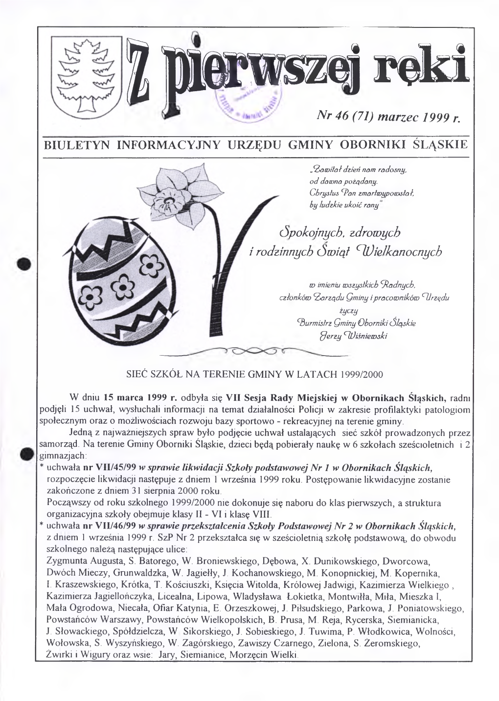 Nr 46 (71) Marzec 1999 R. BIULETYN INFORMACYJNY URZĘDU GMINY