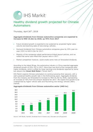 Healthy Dividend Growth Projected for Chinese Automakers