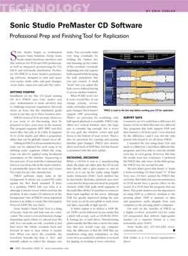 TECHNOLOGYFIELD TEST B Y E R I K Z O B L E R Sonic Studio Premaster CD Software Professional Prep and Finishing Tool for Replication