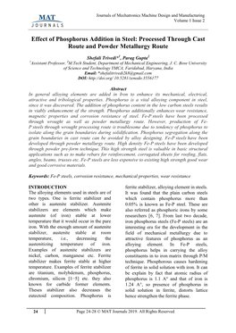 Effect of Phosphorus Addition in Steel: Processed Through Cast Route and Powder Metallurgy Route