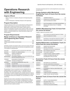 Operations Research with Engineering - (2021-2022 Catalog) 1