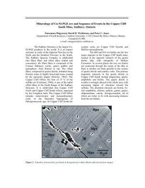 Mineralogy of Cu-Ni-PGE Ore and Sequence of Events in the Copper Cliff South Mine, Sudbury, Ontario