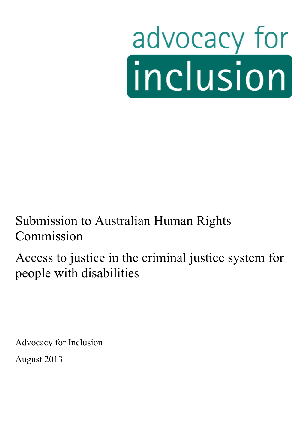 Submission to Australian Human Rights Commission