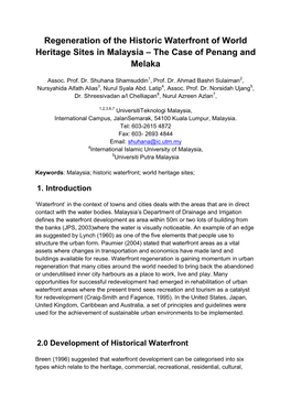 Regeneration of the Historic Waterfront of World Heritage Sites in Malaysia – the Case of Penang and Melaka