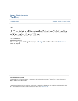 A Check-List and Keys to the Primitive Sub-Families of Cerambycidae of Illinois