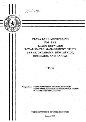 Playa Lake Monitoring for the Llano Estacado LP-114