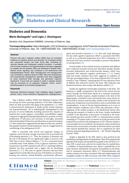 Diabetes and Dementia Mario Barbagallo* and Ligia J