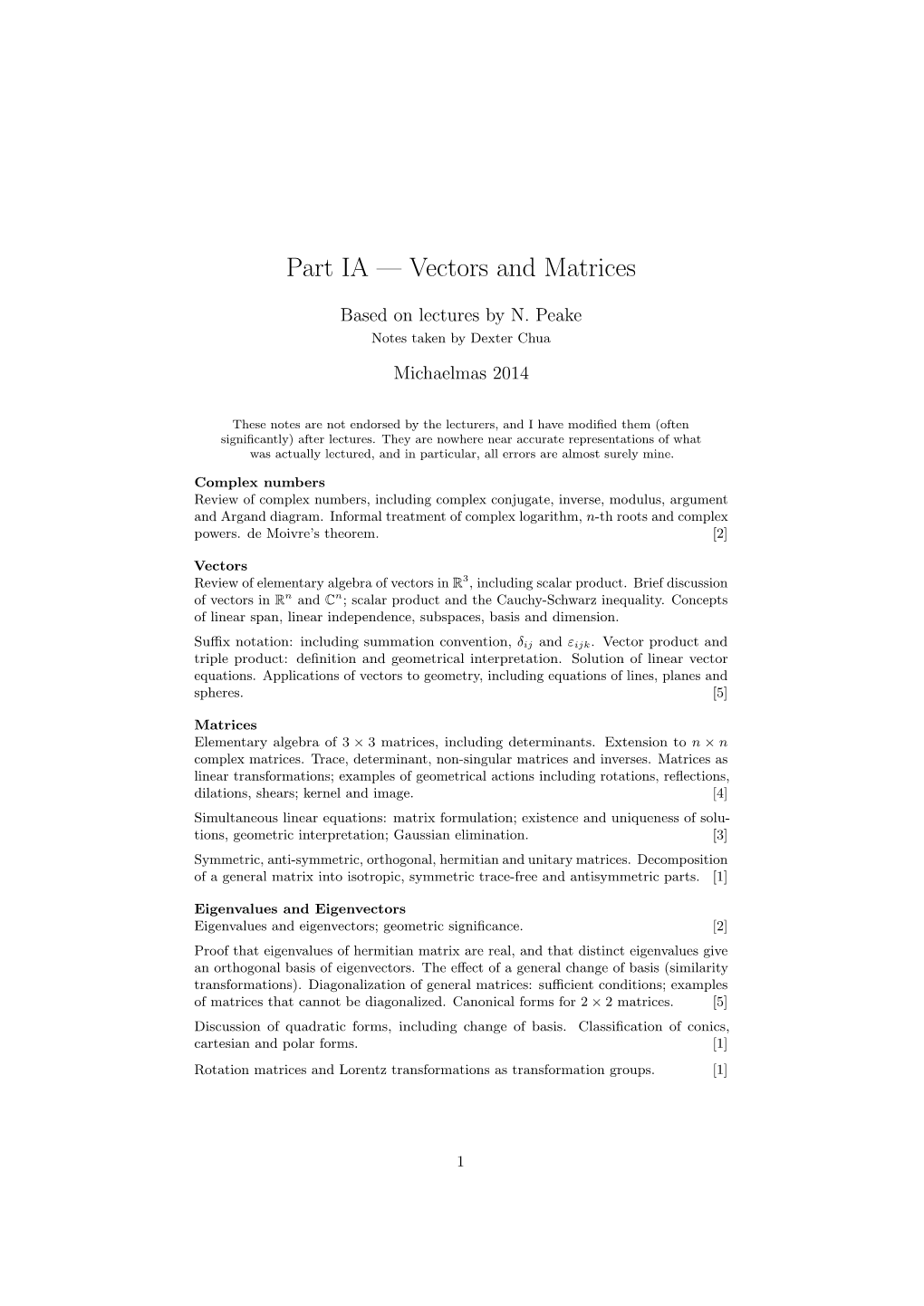 Part IA — Vectors and Matrices