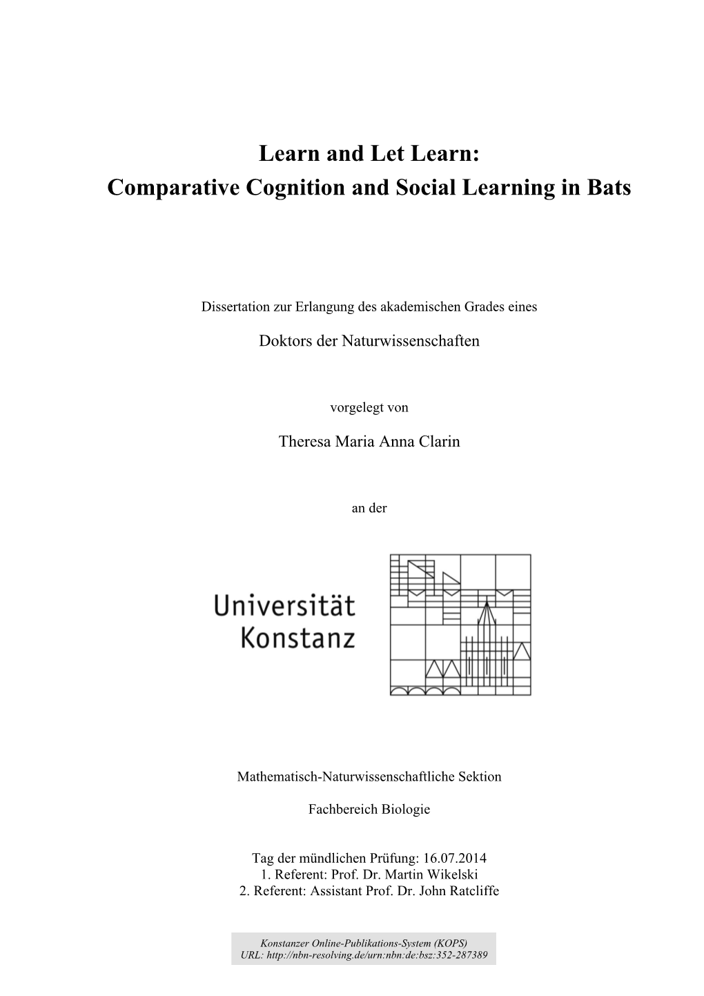 Comparative Cognition and Social Learning in Bats