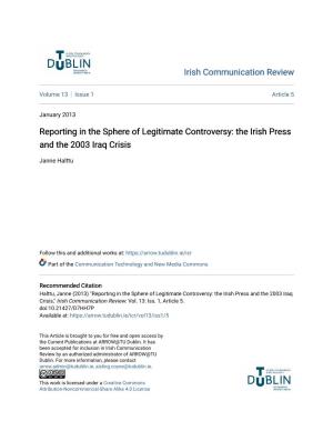Reporting in the Sphere of Legitimate Controversy: the Irish Press and the 2003 Iraq Crisis