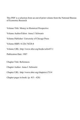 This PDF Is a Selection from an Out-Of-Print Volume from the National Bureau of Economic Research Volume Title: Money in Histori