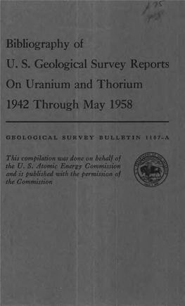 Bibliography of U. S. Geological Survey Reports on Uranium and Thorium 1942 Through May 1958