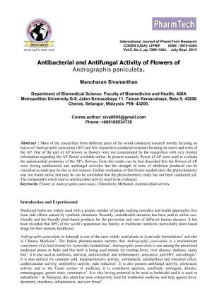 Antibacterial and Antifungal Activity of Flowers of Andrographis Paniculata