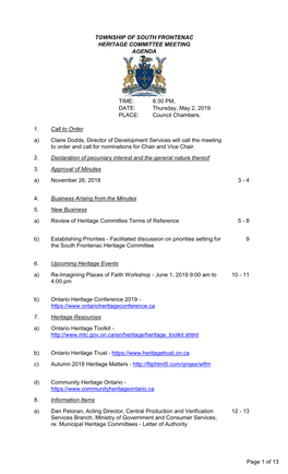 Heritage Committee Meeting Agenda