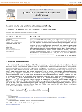 Banach Limits and Uniform Almost Summability ∗ A