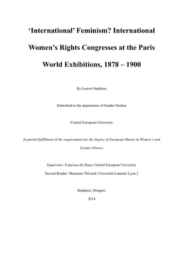 Feminism? International Women's Rights Congresses at the Paris