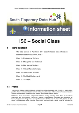 280-IS6 Social Class September 2012.Doc Page 1 10/10/2012 South Tipperary County Development Board – County Data Unit Information Sheet
