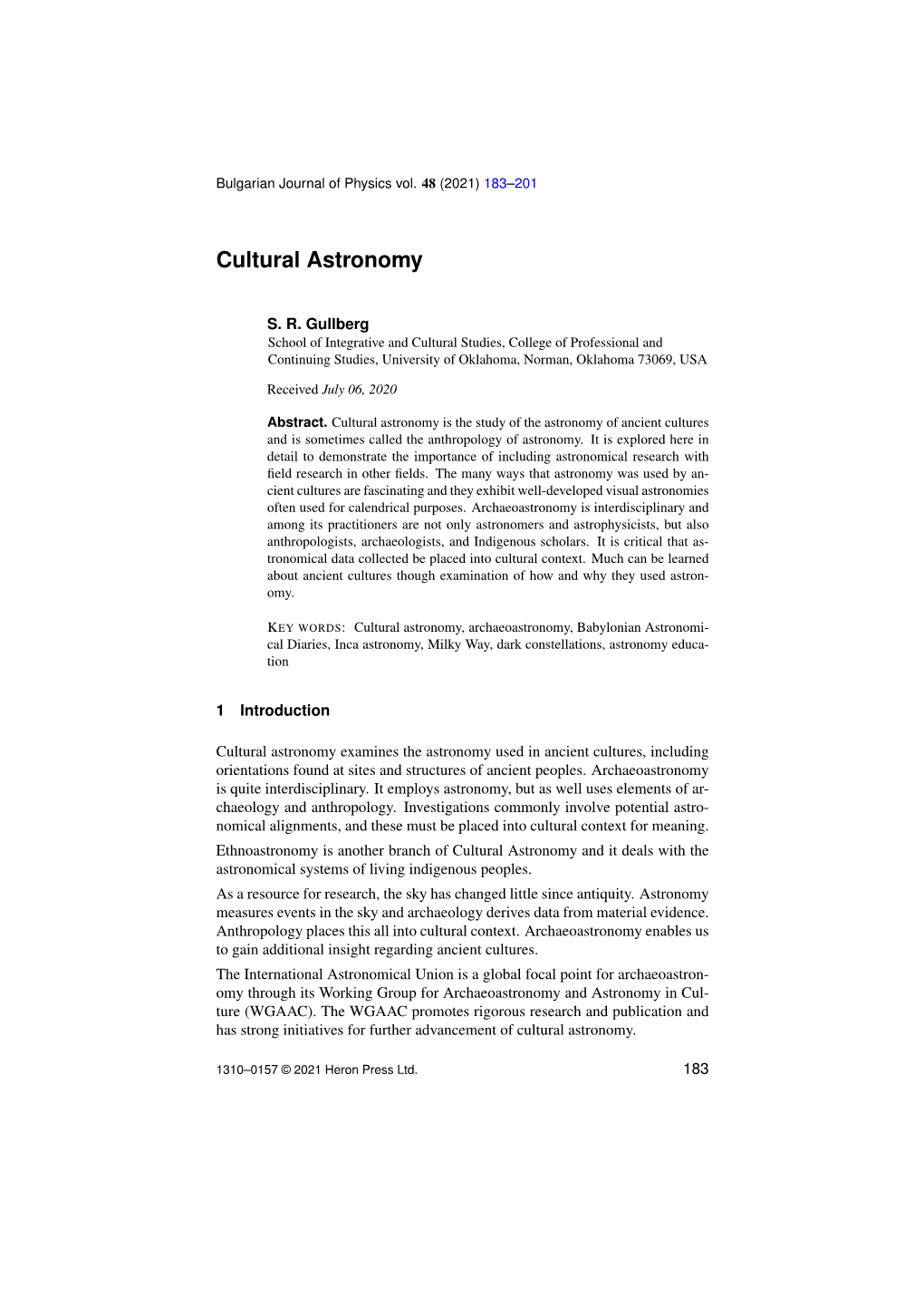 Cultural Astronomy