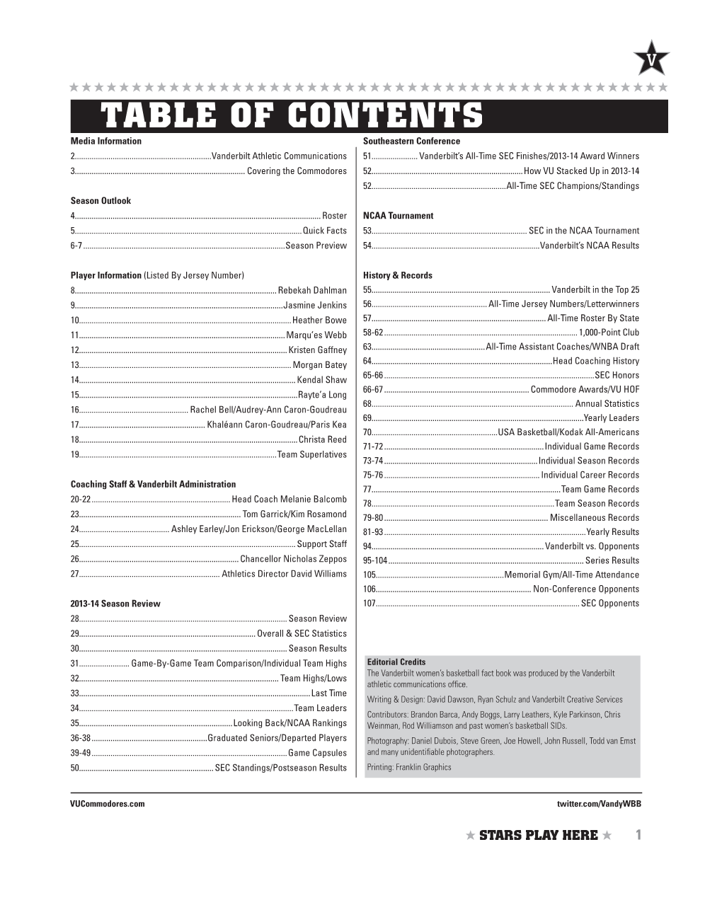 TABLE of CONTENTS Media Information Southeastern Conference 2