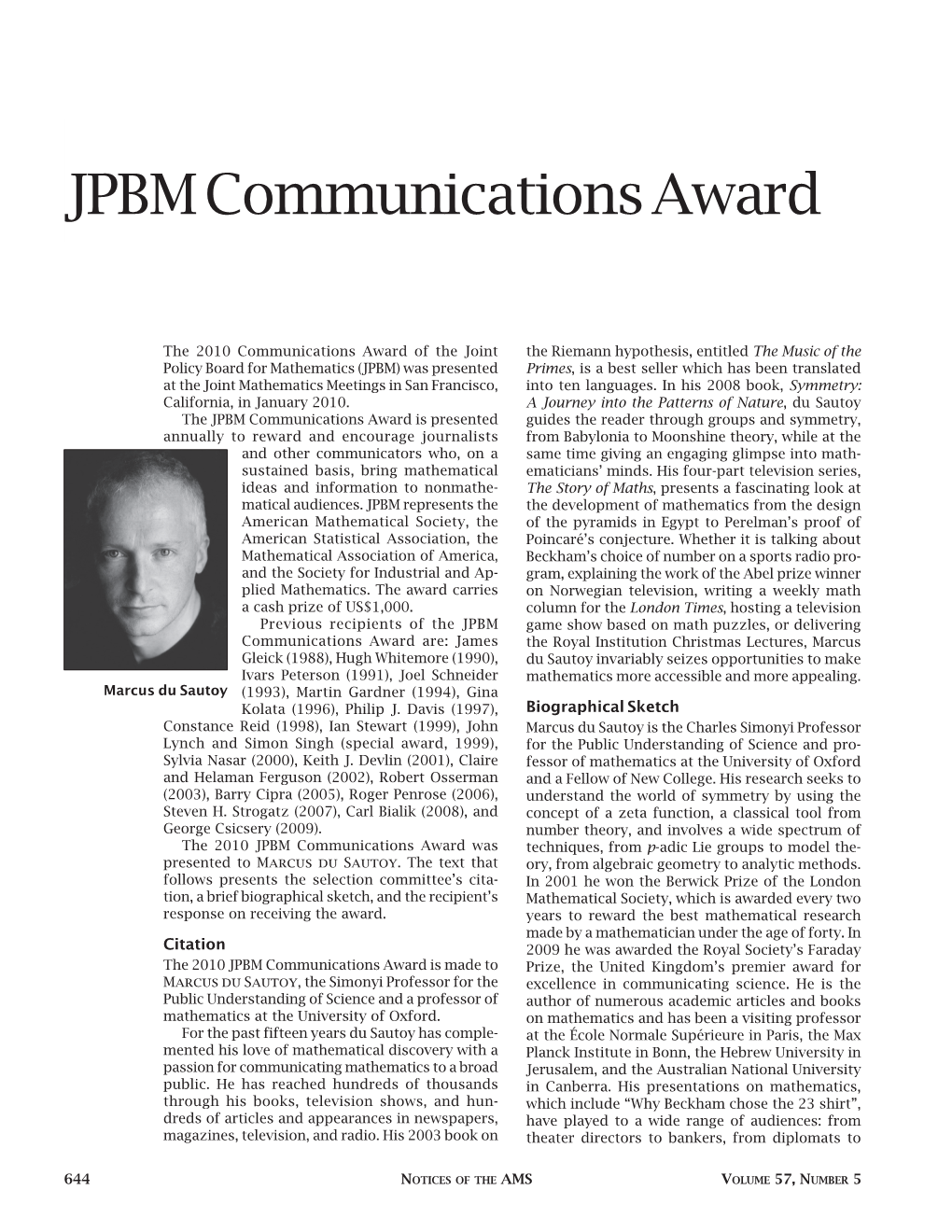 JPBM Communications Award