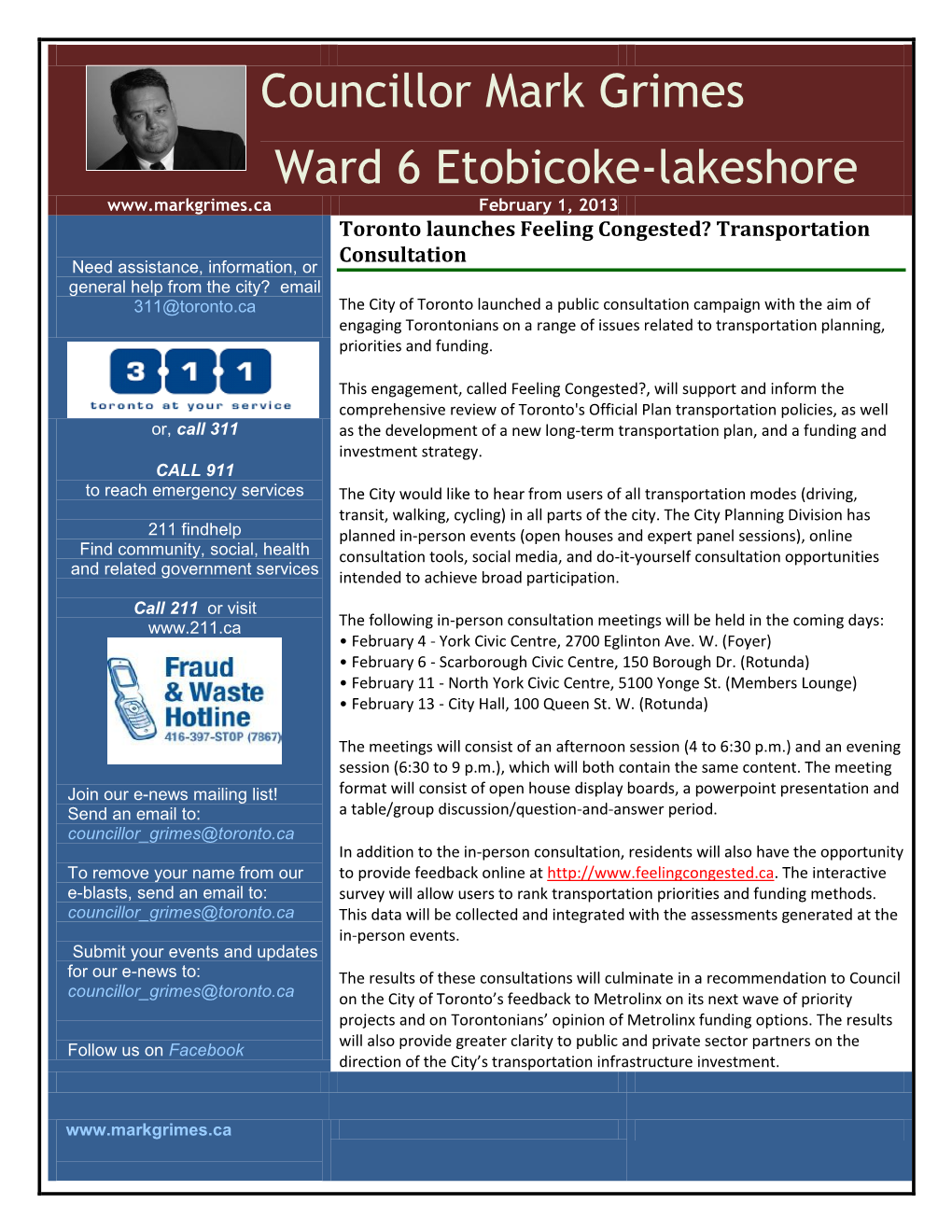 Councillor Mark Grimes Ward 6 Etobicoke-Lakeshore