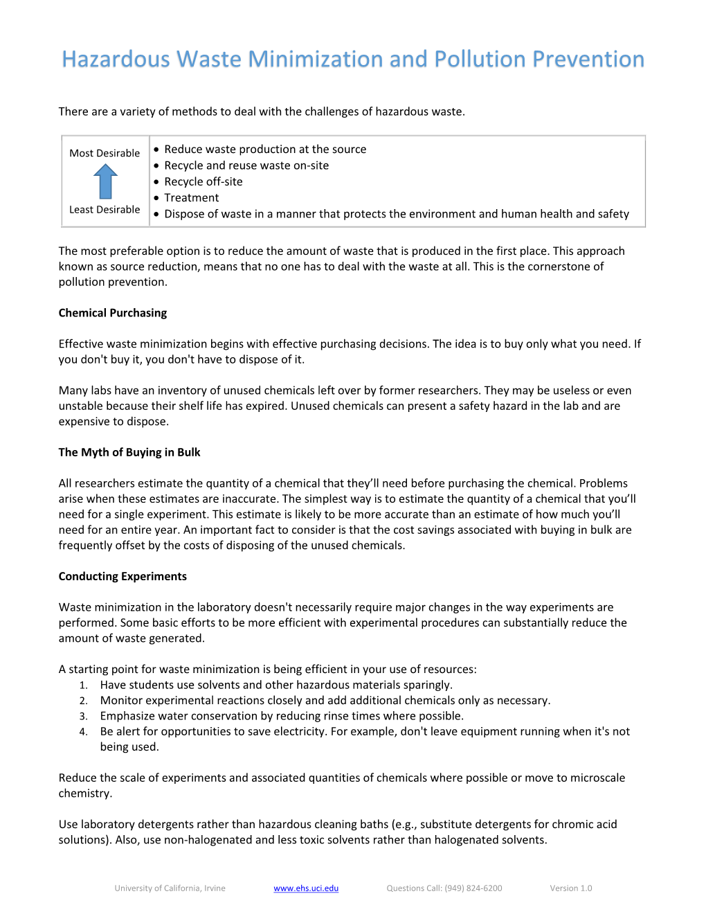 Hazardous Waste Minimization and Pollution Prevention