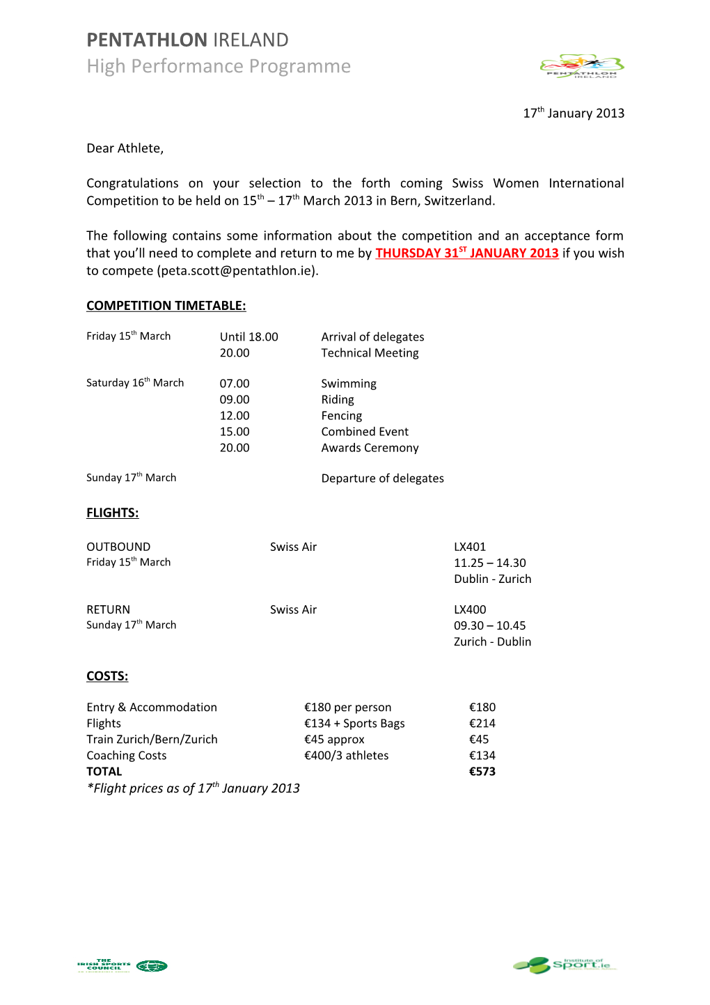 PENTATHLON IRELAND High Performance Programme