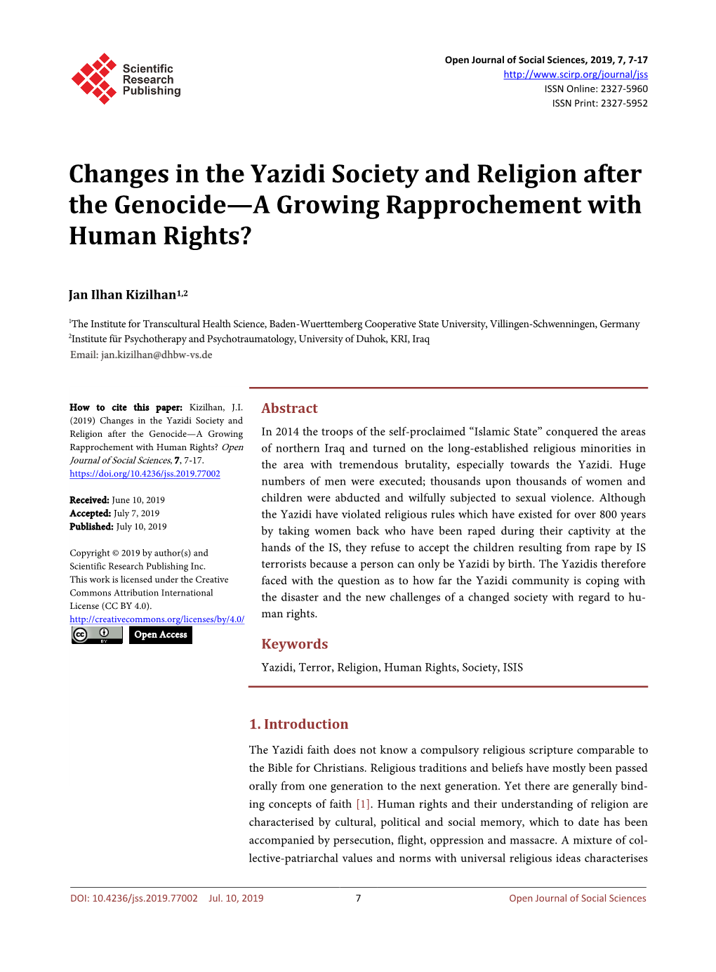 Changes in the Yazidi Society and Religion After the Genocide—A Growing Rapprochement with Human Rights?