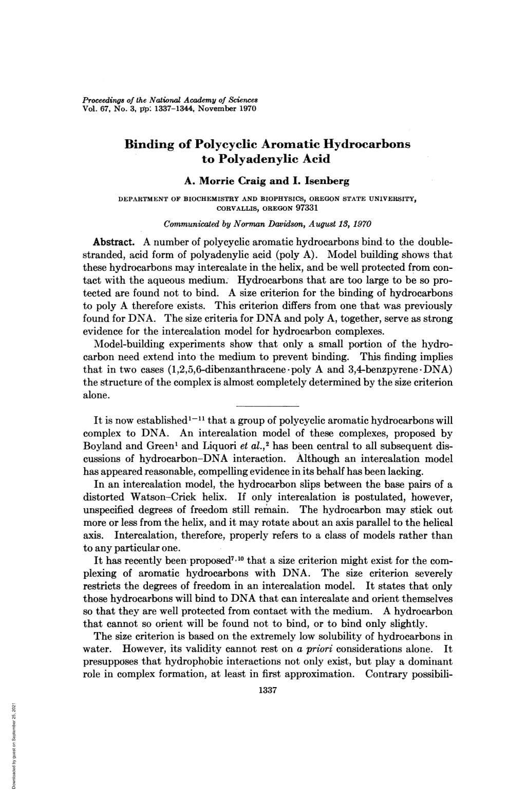 Binding of Polycyclic Aromatic Hydrocarbons to Polyadenylic Acid A