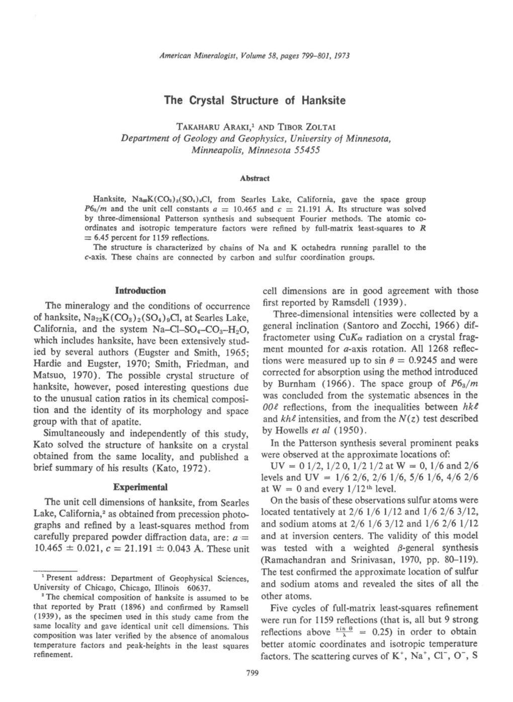 The Grystal Structure of Hanksite