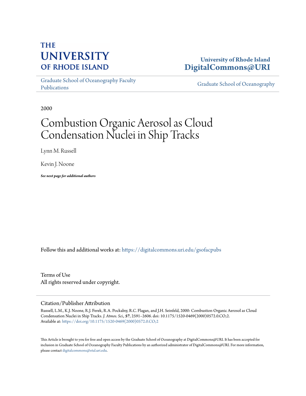 Combustion Organic Aerosol As Cloud Condensation Nuclei in Ship Tracks Lynn M
