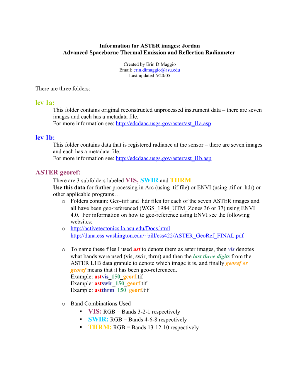 Information for ASTER Images: Jordan