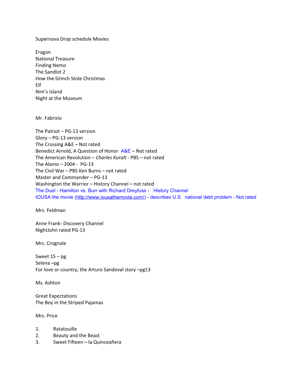 Supernova Drop Schedule Movies