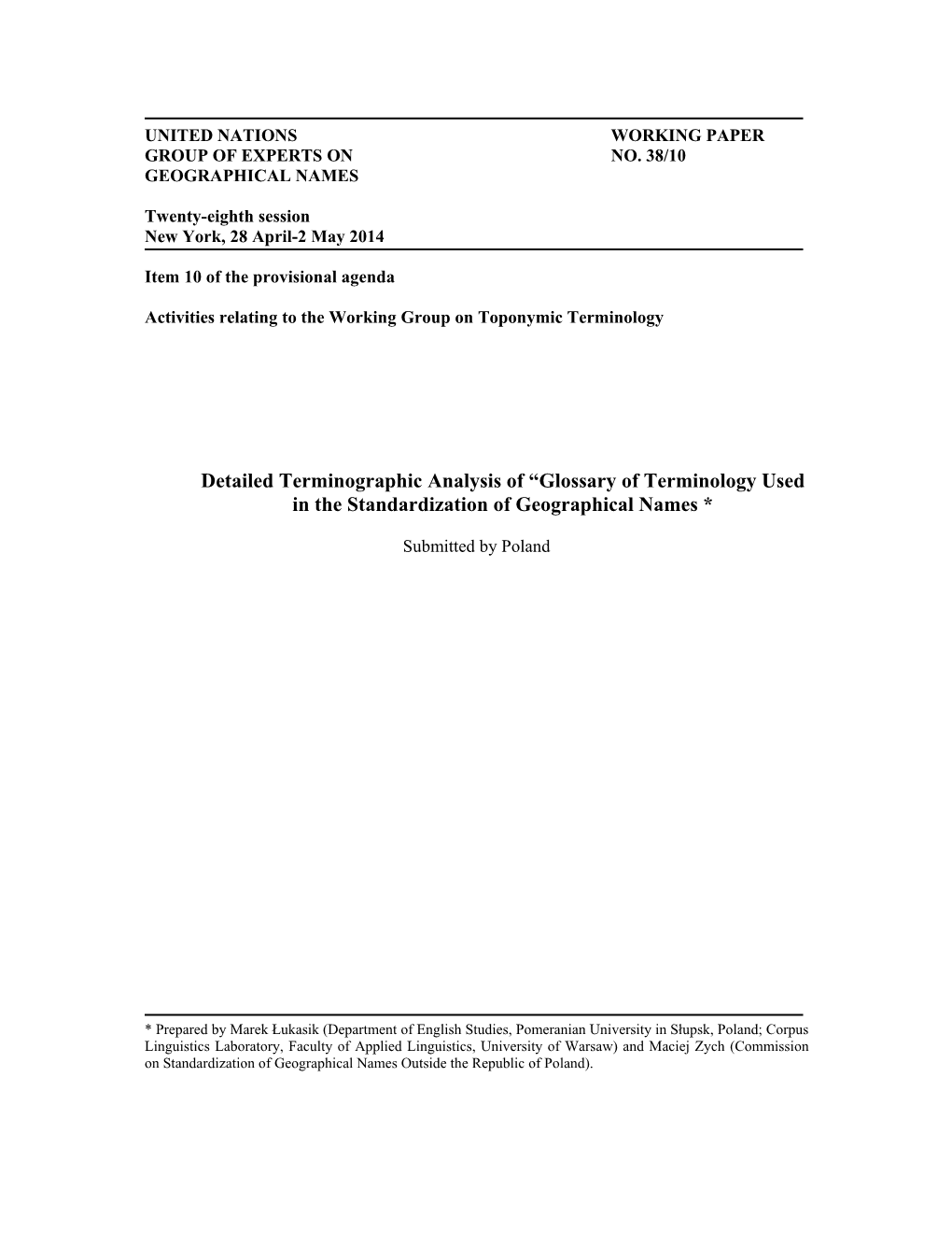 Detailed Terminographic Analysis of “Glossary of Terminology Used in the Standardization of Geographical Names *