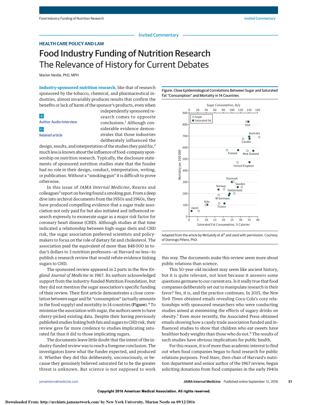 Food Industry Funding of Nutrition Research: the Relevance of History for Current Debates