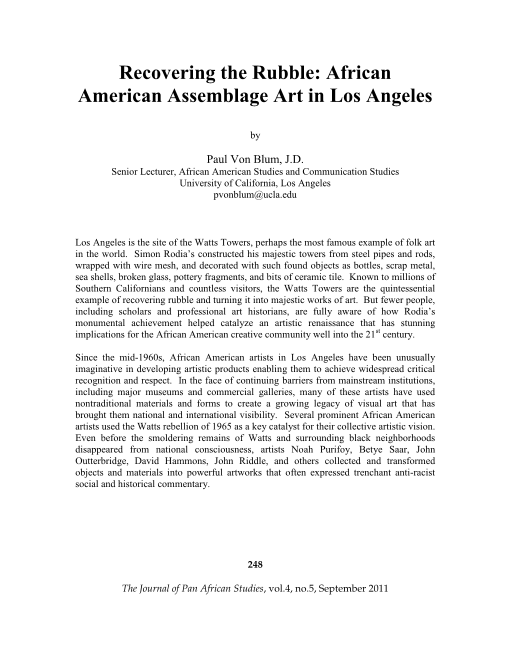 African American Assemblage Art in Los Angeles